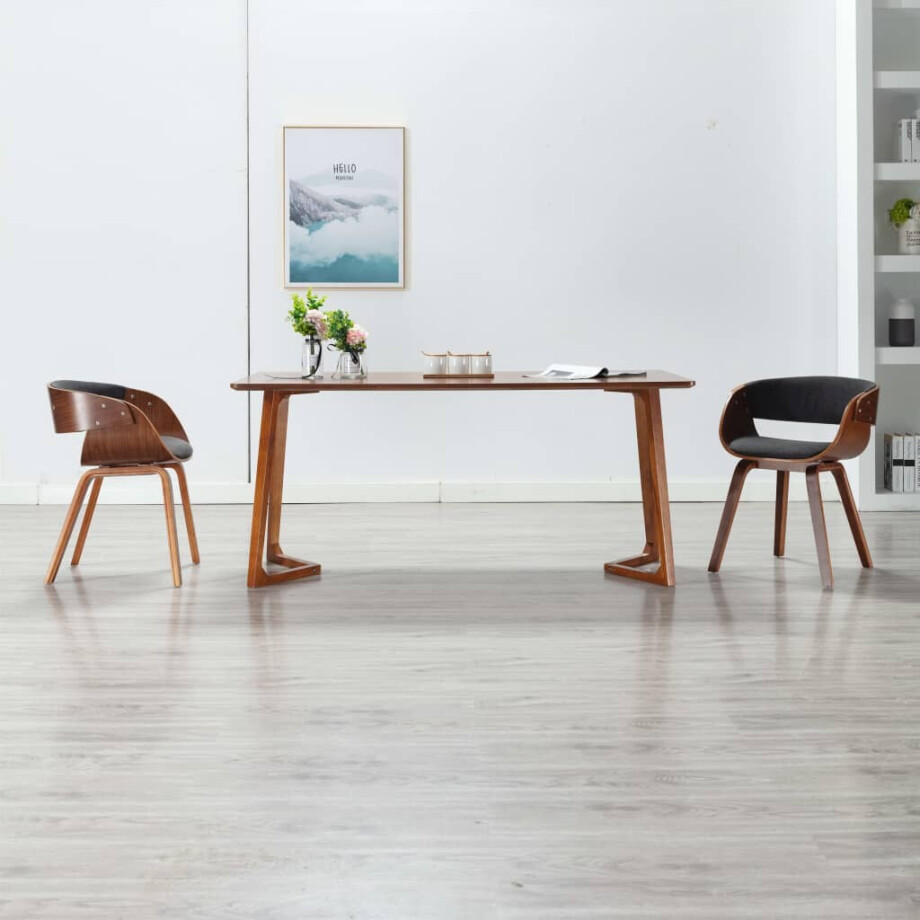vidaXL Eetkamerstoelen 2 st gebogen hout en stof grijs afbeelding 1