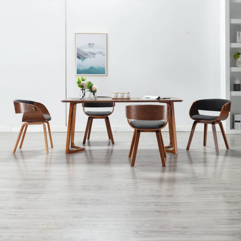 vidaXL Eetkamerstoelen 4 st gebogen hout en stof grijs afbeelding 1