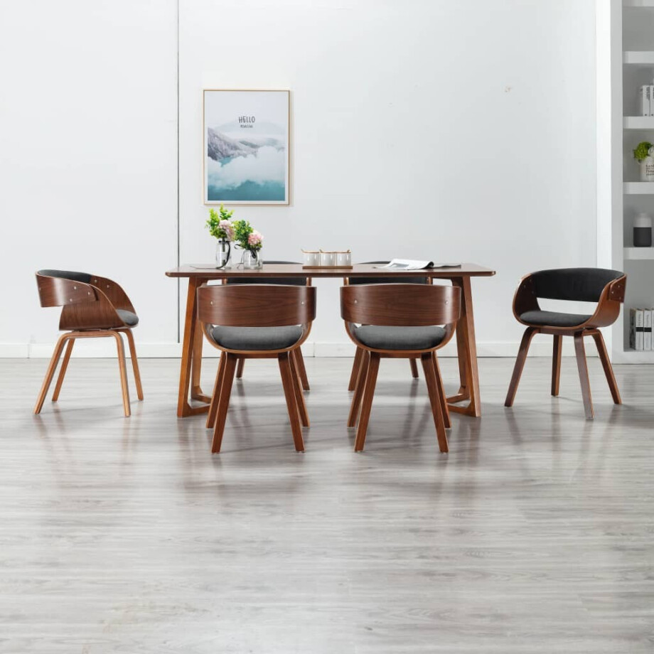 vidaXL Eetkamerstoelen 6 st gebogen hout en stof grijs afbeelding 1
