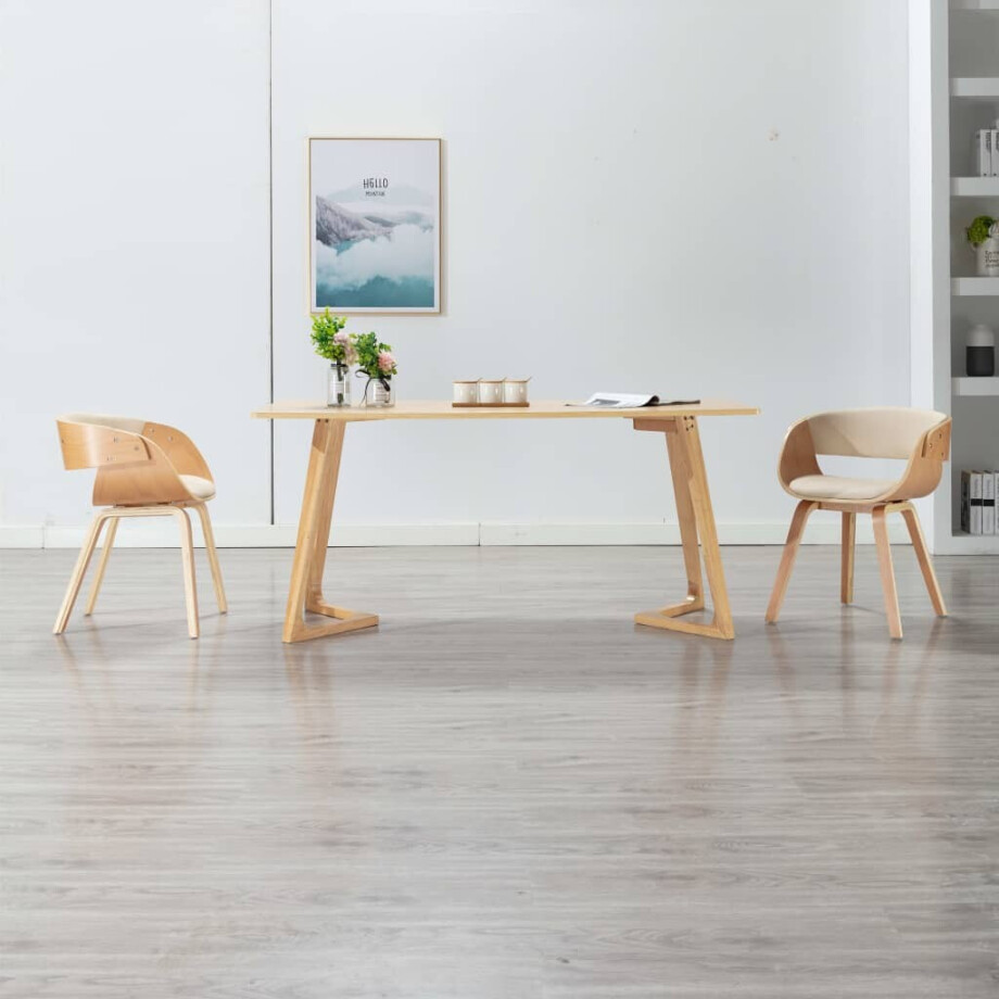 vidaXL Eetkamerstoelen 2 st gebogen hout en kunstleer crèmekleurig afbeelding 1