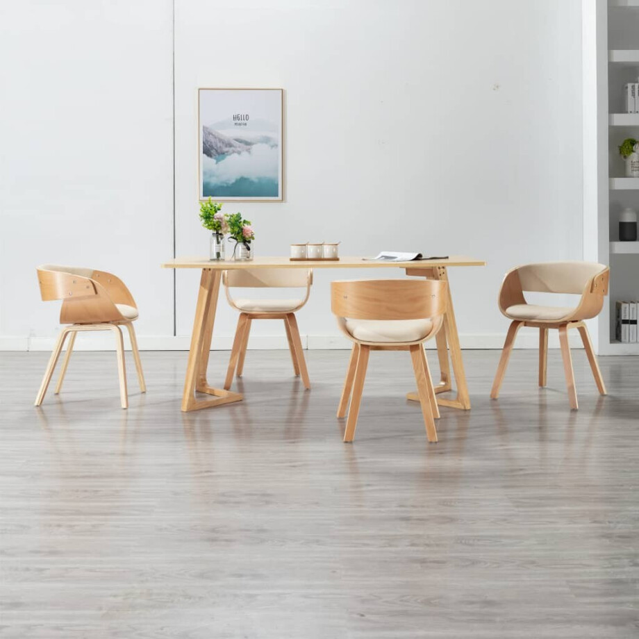 vidaXL Eetkamerstoelen 4 st gebogen hout en kunstleer crèmekleurig afbeelding 1