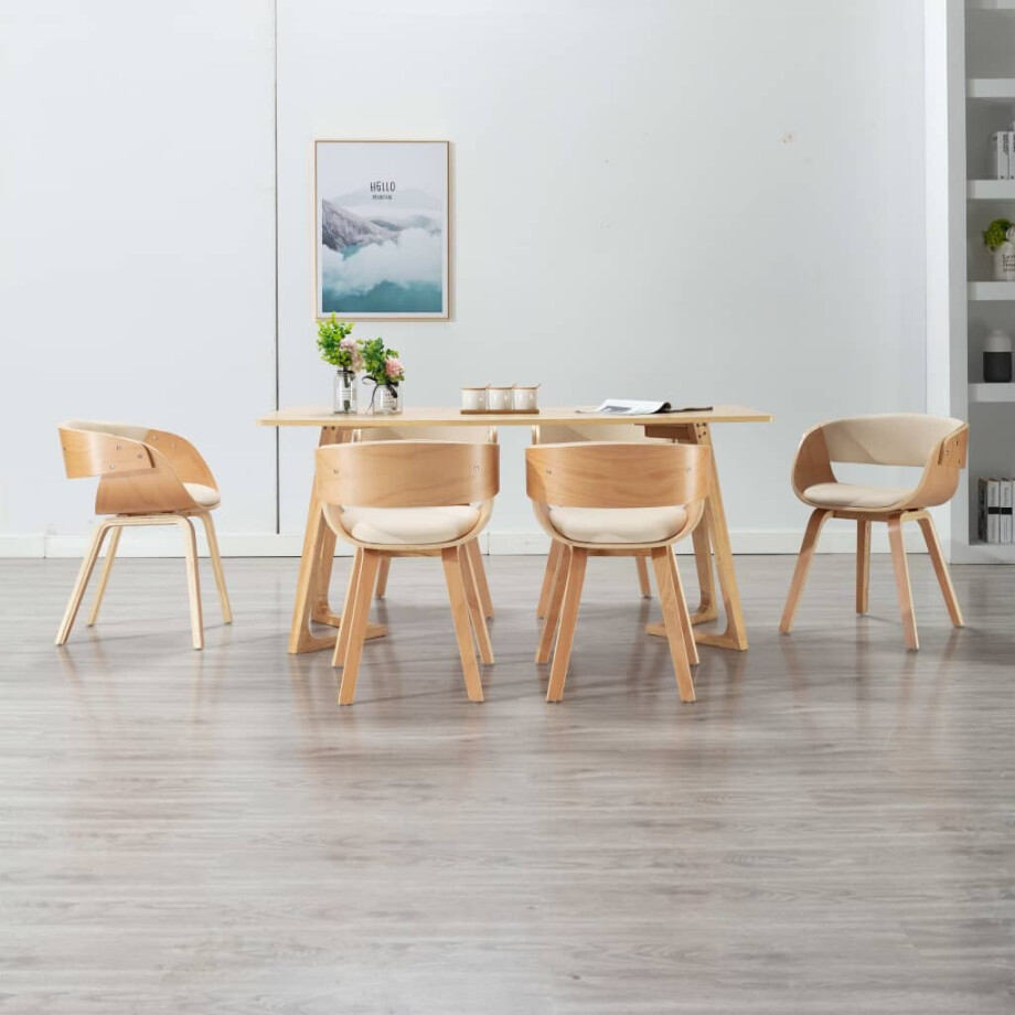 vidaXL Eetkamerstoelen 6 st gebogen hout en kunstleer crème afbeelding 1
