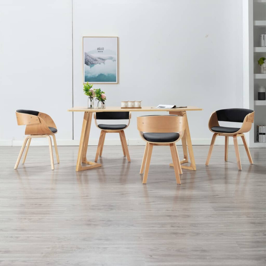 vidaXL Eetkamerstoelen 4 st gebogen hout en kunstleer zwart afbeelding 1