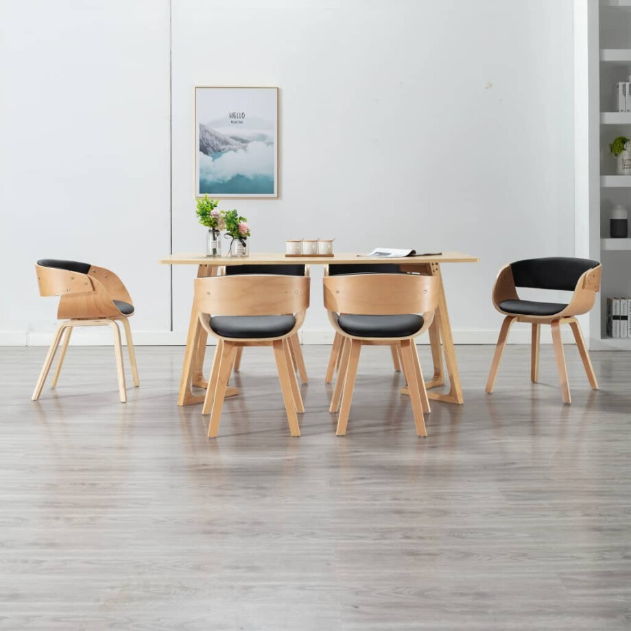 vidaXL Eetkamerstoelen 6 st gebogen hout en kunstleer zwart afbeelding 1