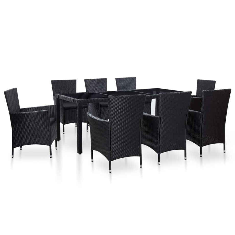 vidaXL 9-delige Tuinset poly rattan zwart afbeelding 1