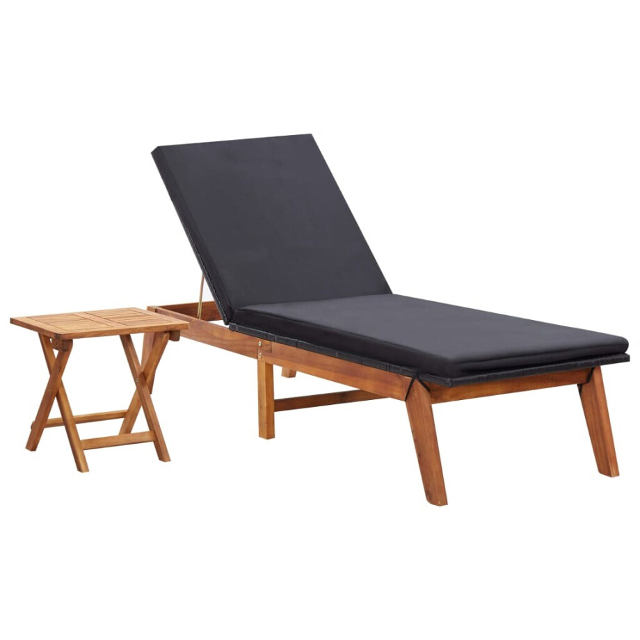 vidaXL Ligbed met tafel poly rattan en massief acaciahout afbeelding 1