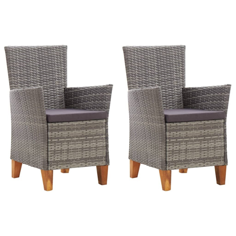 vidaXL Tuinstoelen 2 st met kussens poly rattan grijs vidaXL Tuinstoelen 2 st met kussens poly rattan grijs afbeelding 1