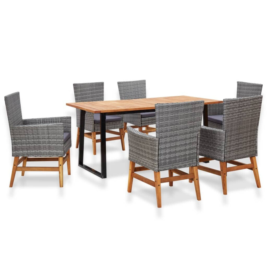 vidaXL 7-delige Tuinset poly rattan en acaciahout grijs afbeelding 1
