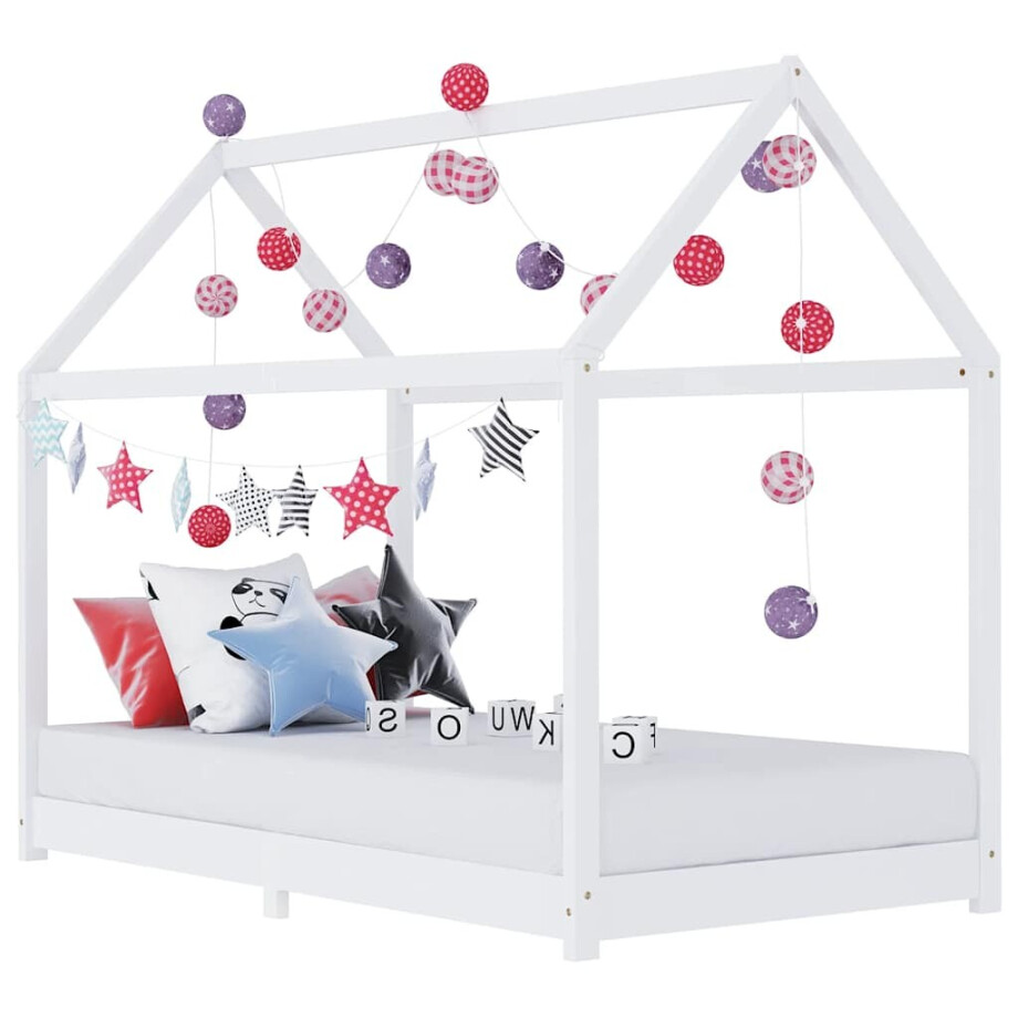 vidaXL Kinderbedframe massief grenenhout wit 90x200 cm vidaXL Kinderbedframe massief grenenhout wit 90x200 cm afbeelding 1