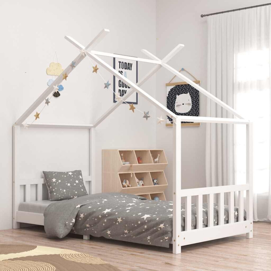 vidaXL Kinderbedframe massief grenenhout wit 90x200 cm vidaXL Kinderbedframe massief grenenhout wit 90x200 cm afbeelding 1