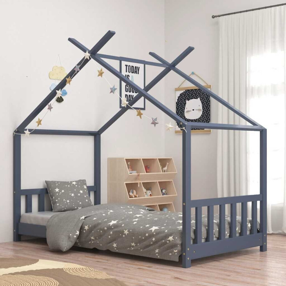 vidaXL Kinderbedframe massief grenenhout grijs 70x140 cm afbeelding 1