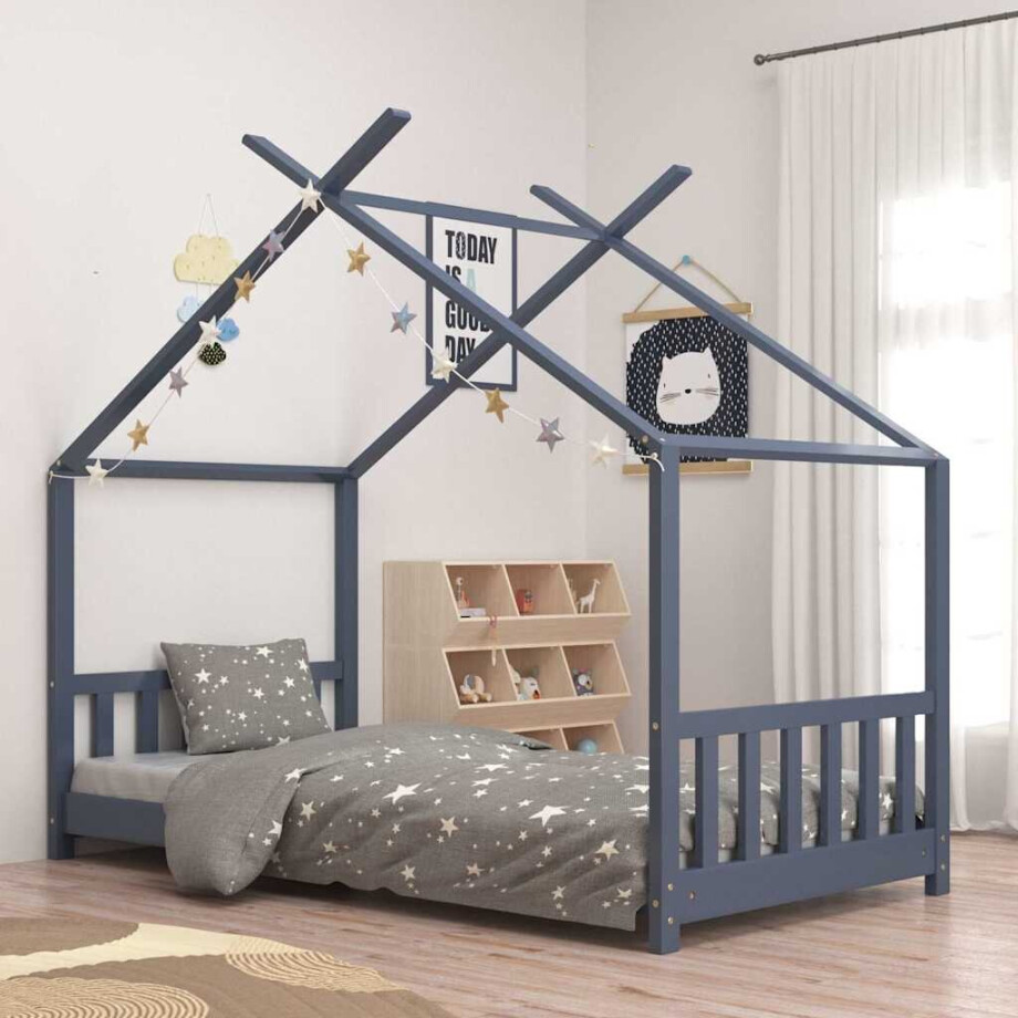 vidaXL Kinderbedframe massief grenenhout grijs 80x160 cm vidaXL Kinderbedframe massief grenenhout grijs 80x160 cm afbeelding 1