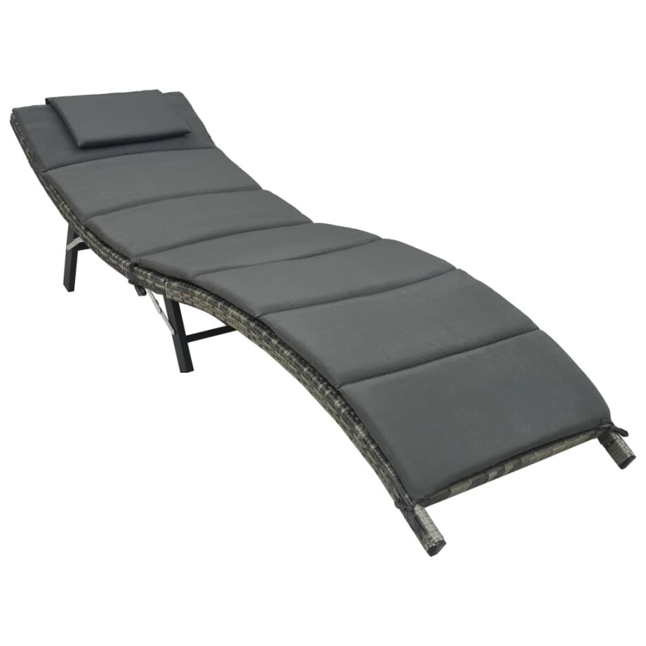 vidaXL Ligbed inklapbaar met kussen poly rattan grijs afbeelding 1