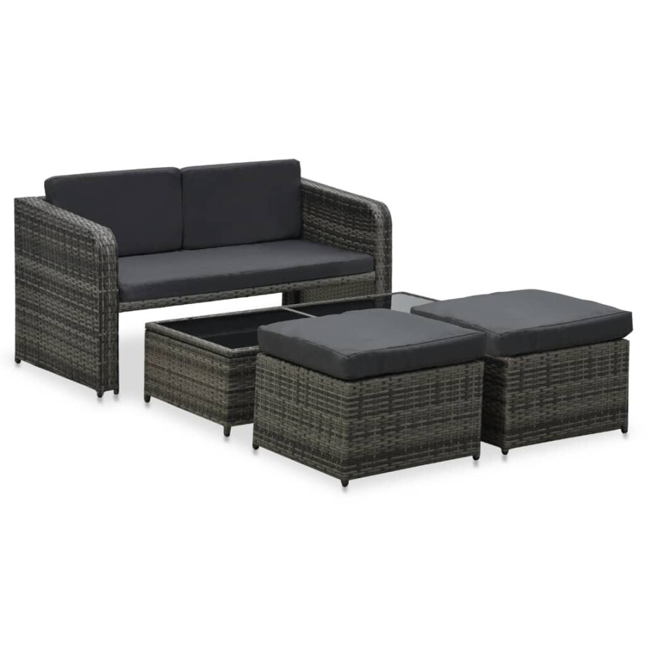 vidaXL 4-delige Loungeset met kussens poly rattan antraciet vidaXL 4-delige Loungeset met kussens poly rattan antraciet afbeelding 1