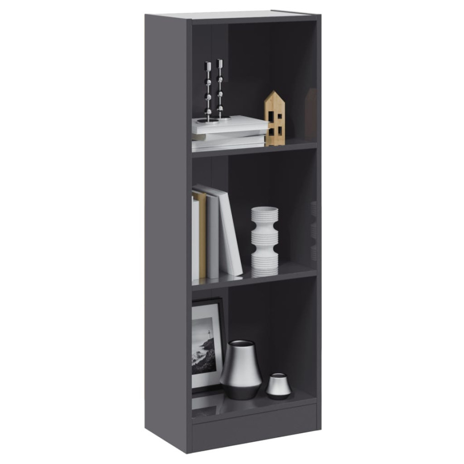 vidaXL Boekenkast 3 schappen 40x24x109 cm bewerkt hout hoogglans grijs afbeelding 1