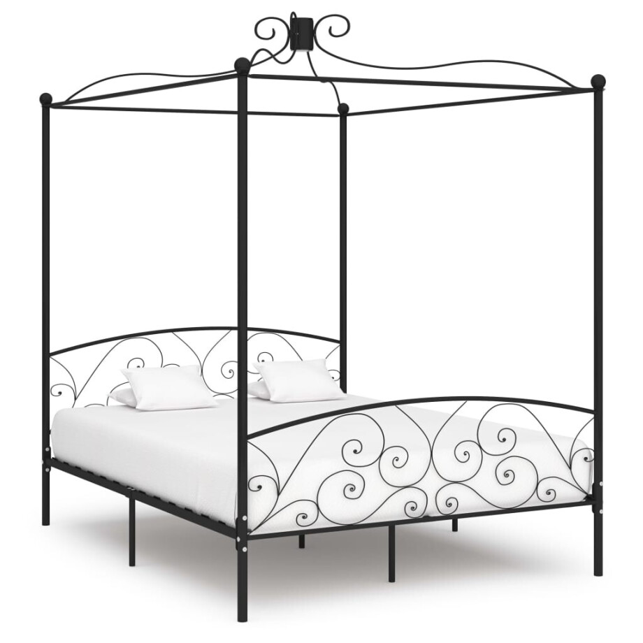 vidaXL Hemelbedframe metaal zwart 180x200 cm afbeelding 1