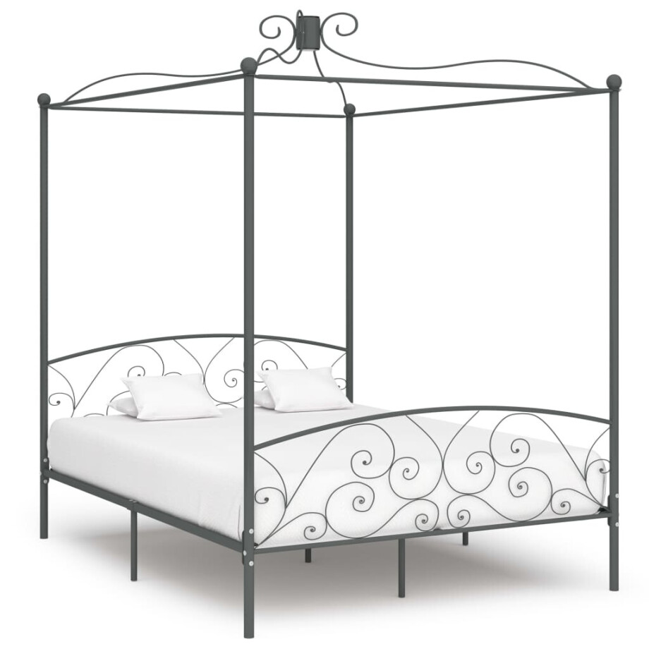 vidaXL Hemelbedframe metaal grijs 160x200 cm vidaXL Hemelbedframe metaal grijs 160x200 cm afbeelding 1