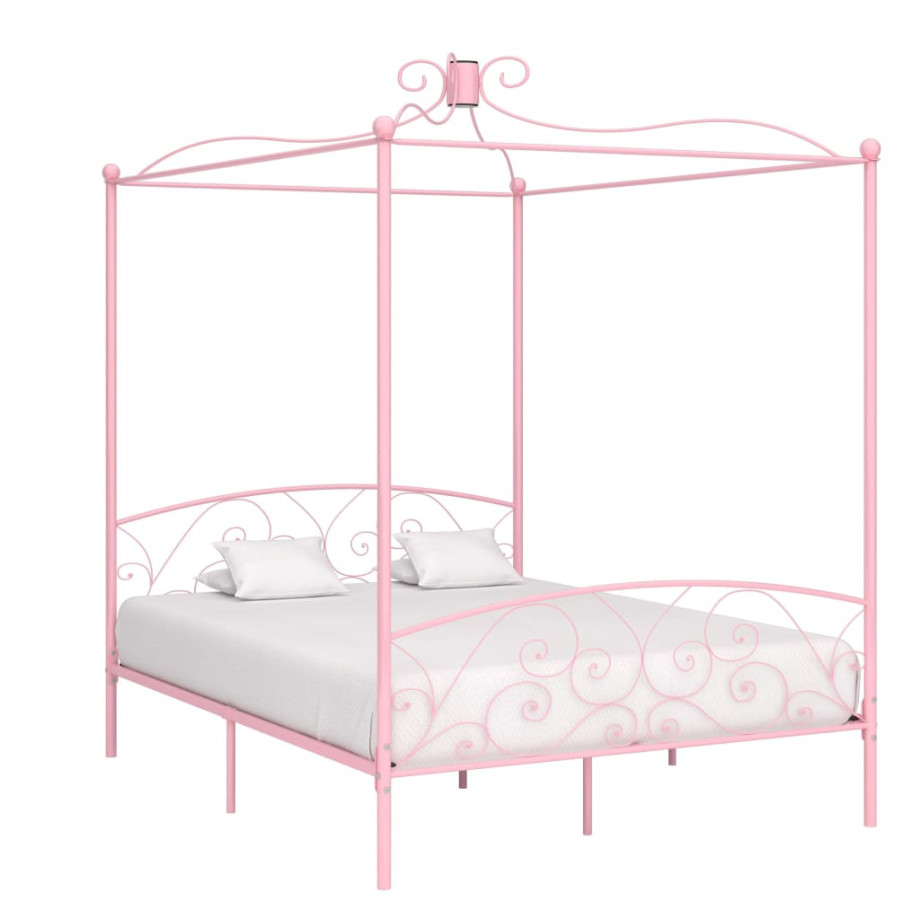 vidaXL Hemelbedframe metaal roze 160x200 cm afbeelding 1