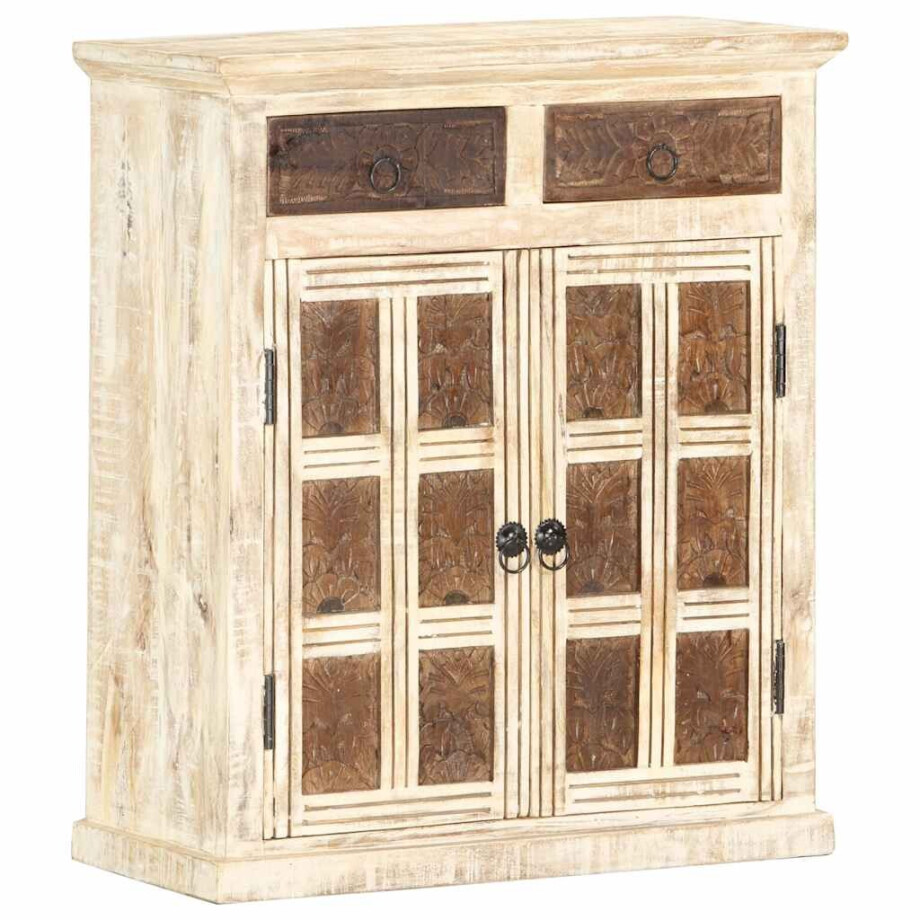 vidaXL Dressoir 65x30x75 cm massief mangohout wit vidaXL Dressoir 65x30x75 cm massief mangohout wit afbeelding 1