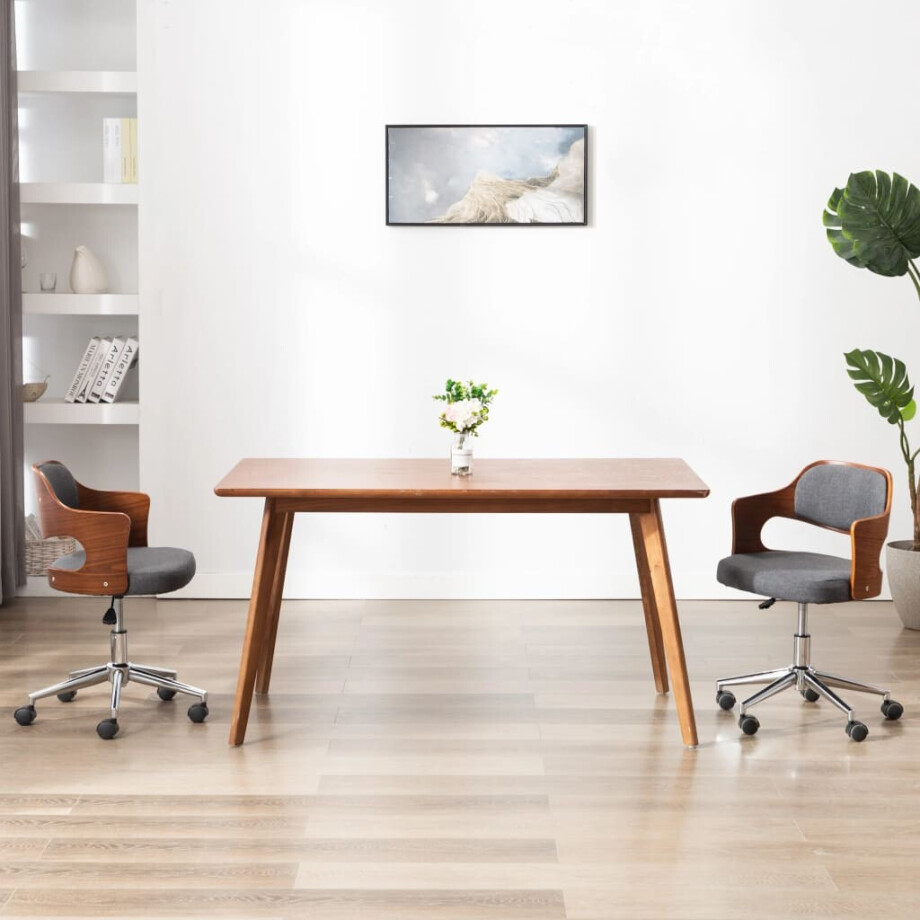 vidaXL Eetkamerstoel draaibaar gebogen hout en stof grijs vidaXL Eetkamerstoel draaibaar gebogen hout en stof grijs afbeelding 1