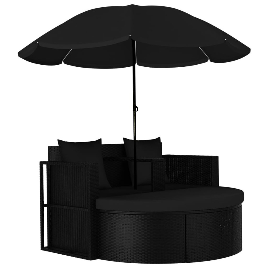 vidaXL Tuinbed met parasol poly rattan zwart afbeelding 1