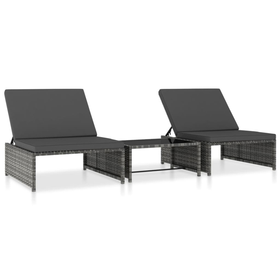 vidaXL Tuinstoelen 2 st verstelbaar met tafel poly rattan grijs afbeelding 1