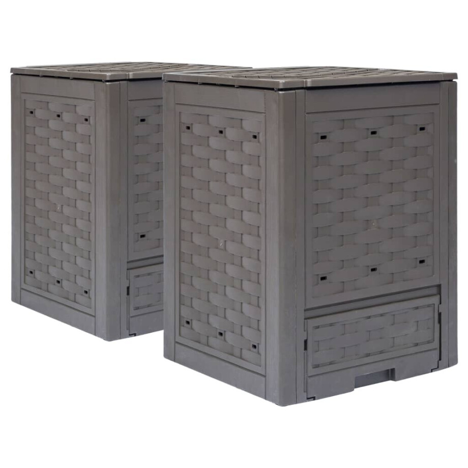 vidaXL Compostbakken 2 st 600 L 60x60x83 cm kunststof rattan bruin afbeelding 1