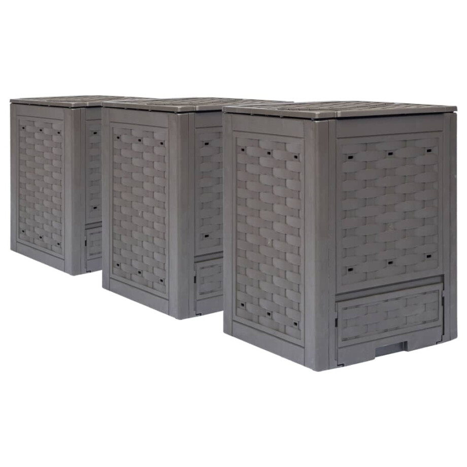 vidaXL Compostbakken 3 st 900 L 60x60x83 cm kunststof rattan bruin afbeelding 1