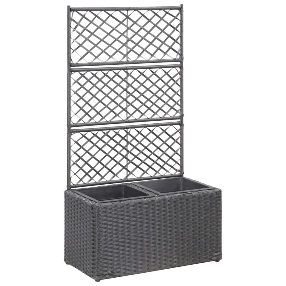 vidaXL Latwerkplantenbak verhoogd met potten 58x30x107 cm rattan zwart afbeelding 1