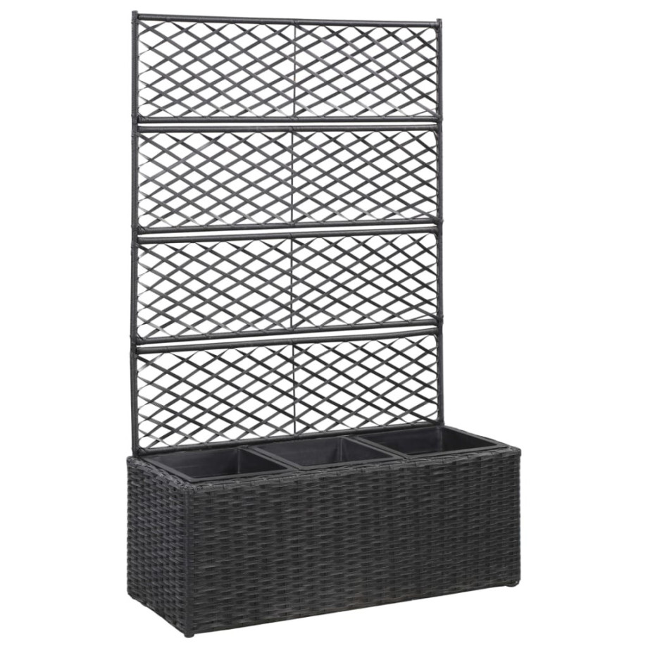 vidaXL Latwerkplantenbak verhoogd met potten 83x30x130 cm rattan zwart afbeelding 1