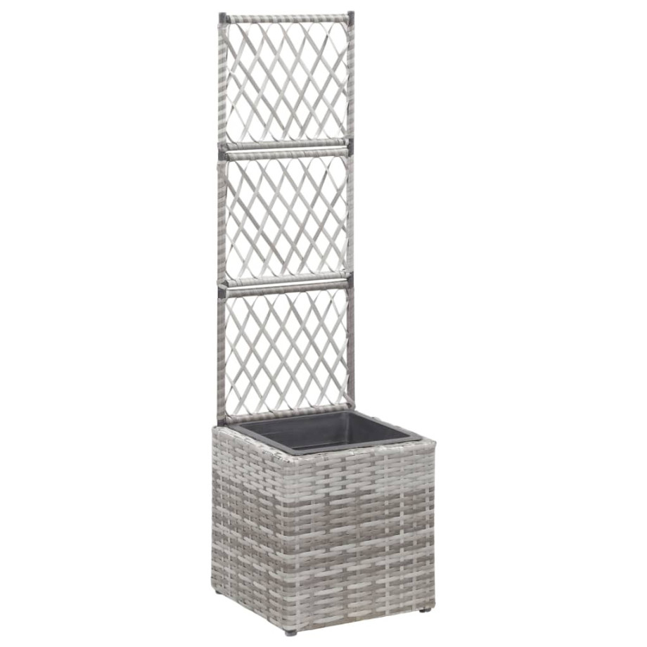 vidaXL Latwerkplantenbak verhoogd met 1 pot 30x30x107 cm rattan grijs afbeelding 1