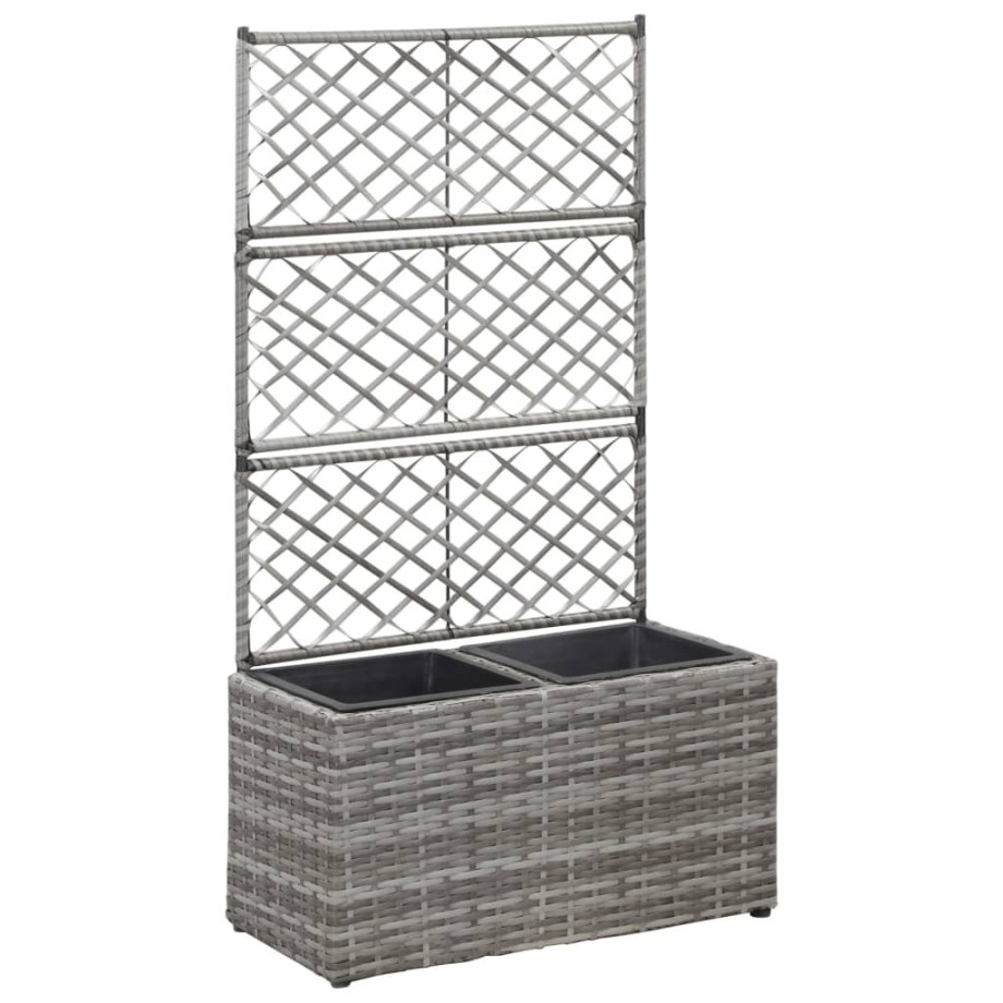 vidaXL Latwerkplantenbak verhoogd met potten 58x30x107 cm rattan grijs afbeelding 1