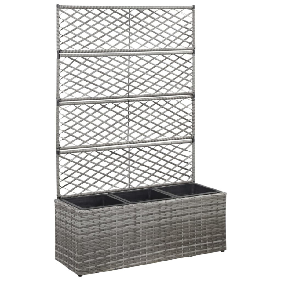 vidaXL Latwerkplantenbak verhoogd met potten 83x30x130 cm rattan grijs afbeelding 1