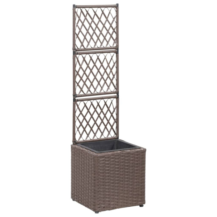 vidaXL Latwerkplantenbak verhoogd met 1 pot 30x30x107 cm rattan bruin afbeelding 1