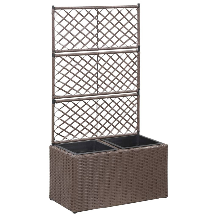 vidaXL Latwerkplantenbak verhoogd met potten 58x30x107 cm rattan bruin afbeelding 1