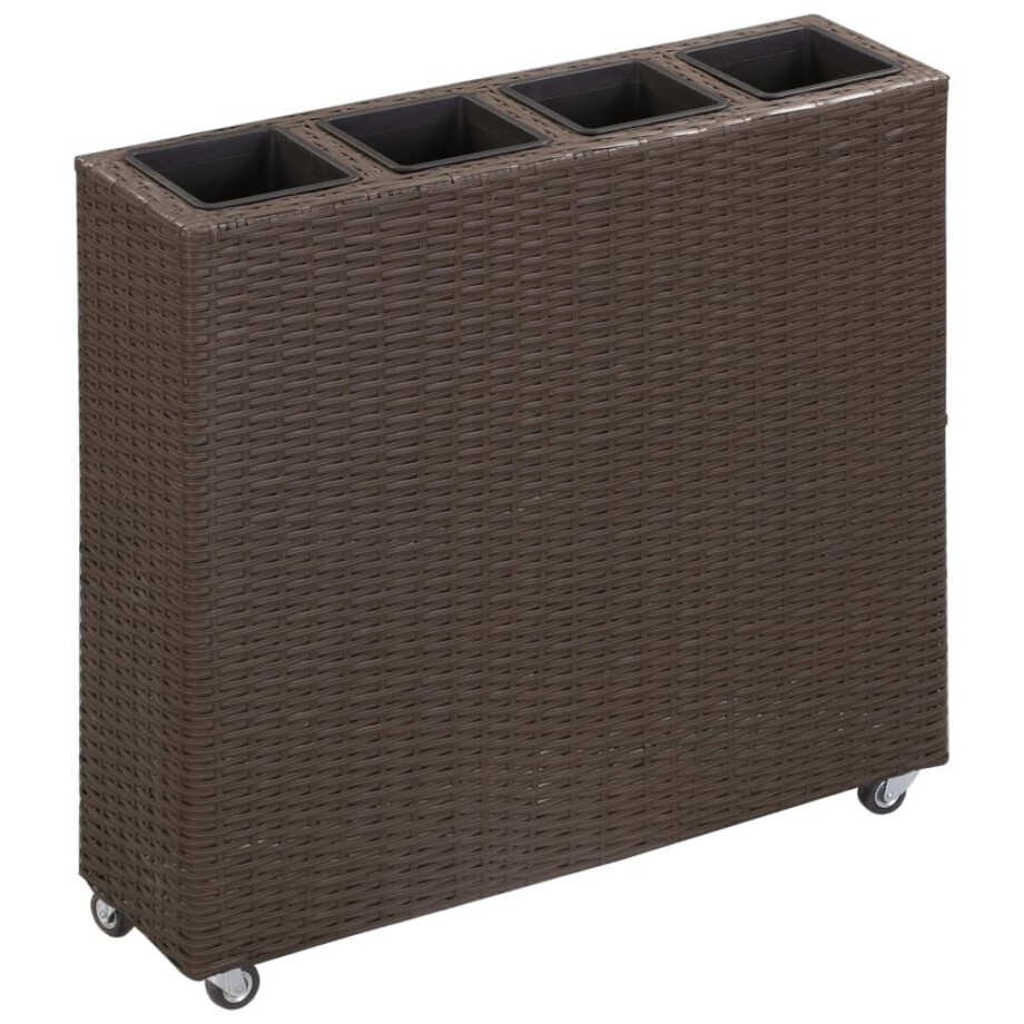 vidaXL Plantenbak verhoogd met 4 potten 80x22x79 cm poly rattan bruin afbeelding 1