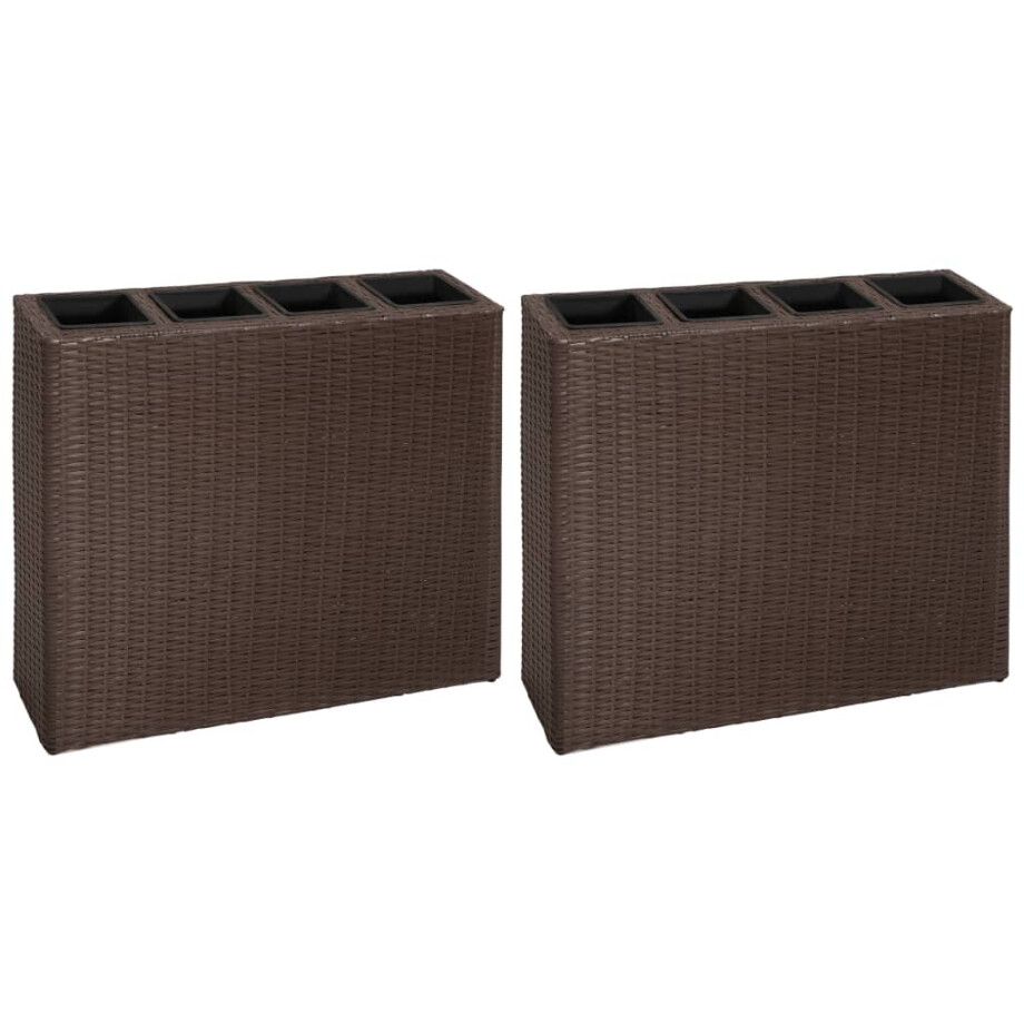 vidaXL Plantenbak verhoogd met 4 potten 2 st poly rattan bruin afbeelding 1