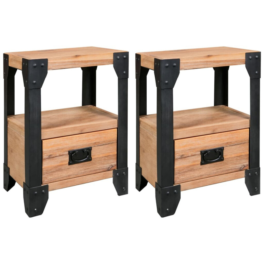 vidaXL Nachtkastjes 2 st 40x30x54 cm massief acaciahout staal afbeelding 1