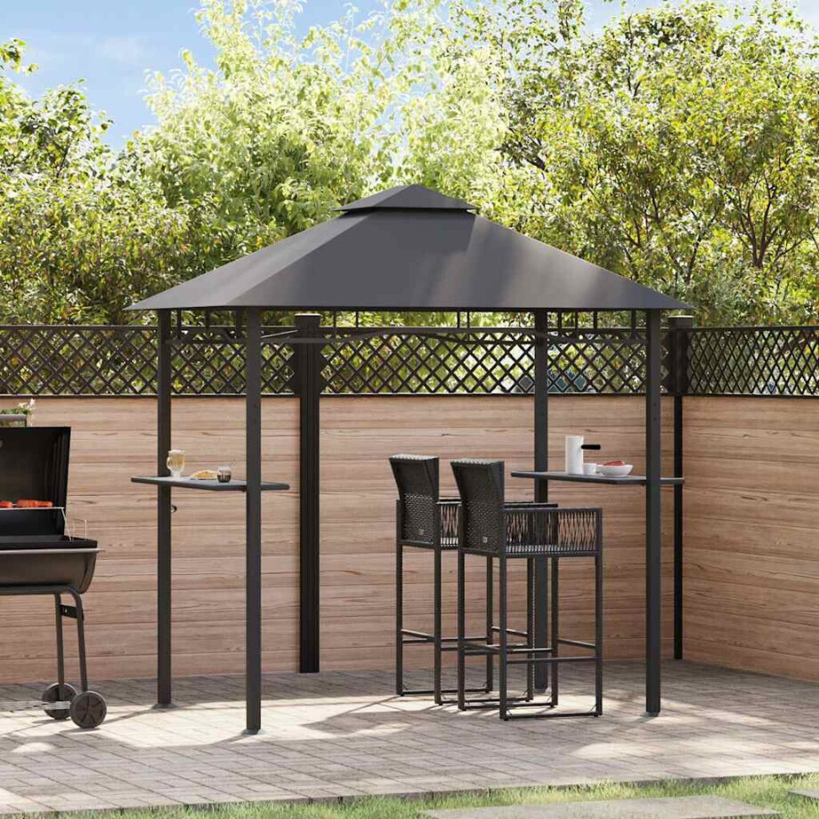 vidaXL Barbecue paviljoen 240x150x255 cm staal antraciet afbeelding 1