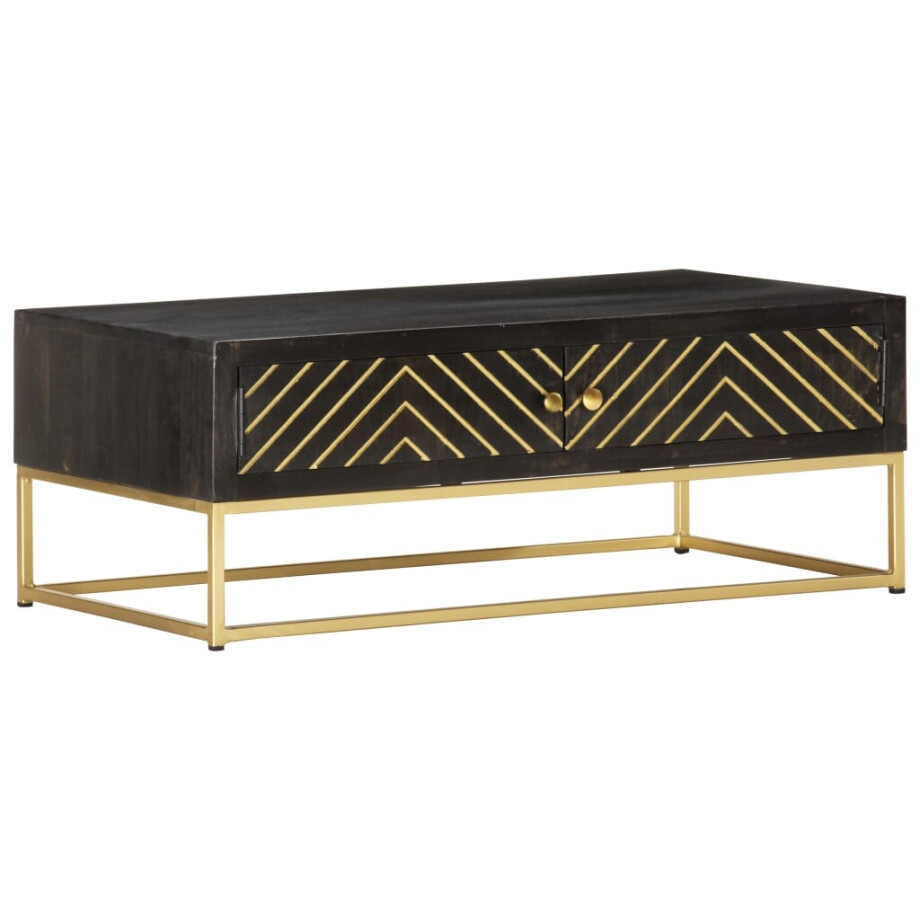 vidaXL Salontafel 90x50x35 cm massief mangohout zwart en goudkleurig afbeelding 1