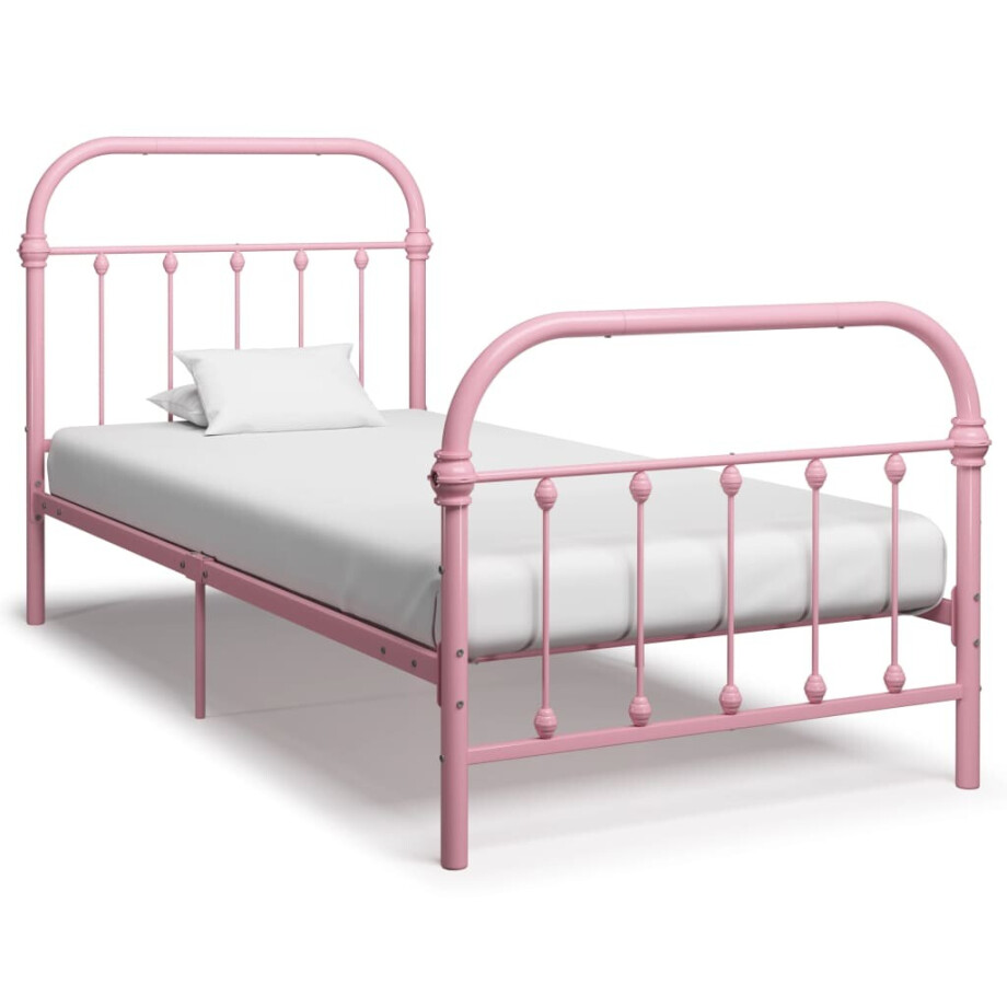 vidaXL Bedframe metaal roze 100x200 cm vidaXL Bedframe metaal roze 100x200 cm afbeelding 1