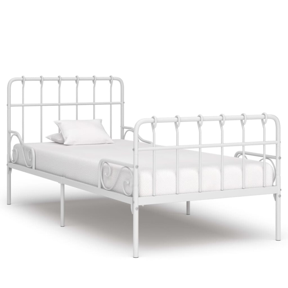 vidaXL Bedframe met lattenbodem metaal wit 90x200 cm afbeelding 1