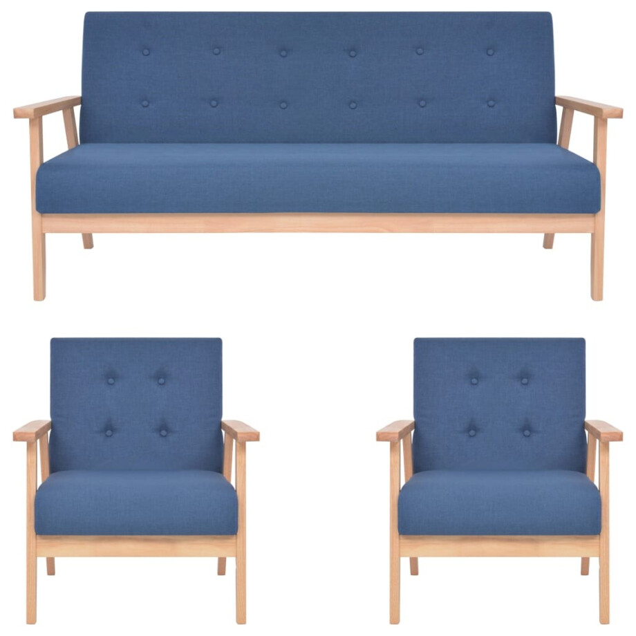 vidaXL 3-delig Bankstel stof blauw afbeelding 1