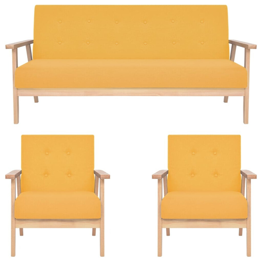 vidaXL 3-delig Bankstel stof geel afbeelding 1