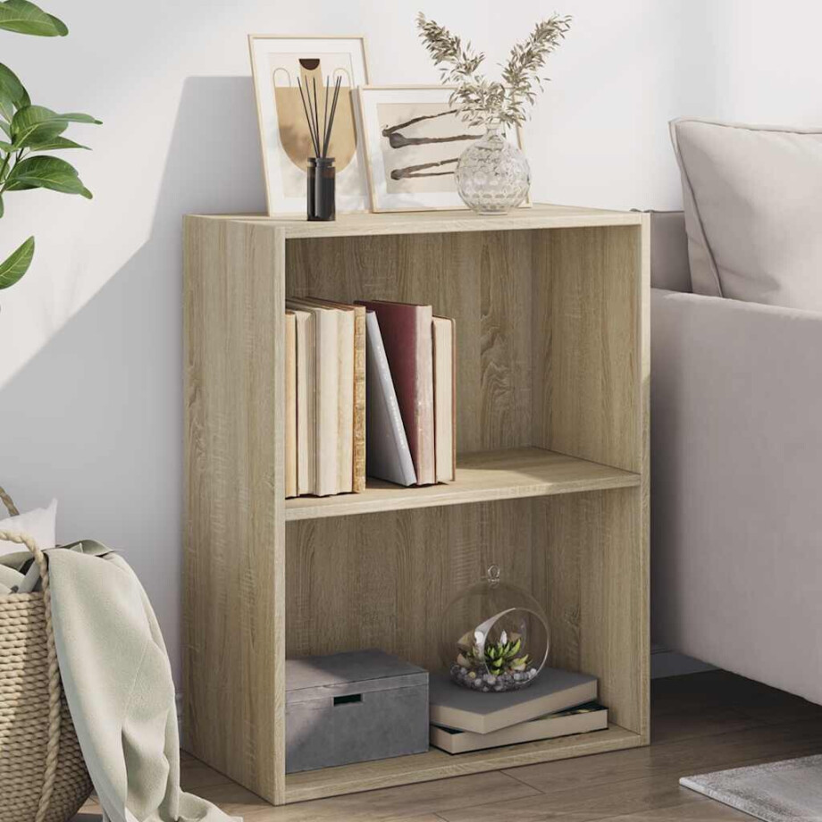 vidaXL Boekenkast 2 schappen 60x30x76,5 cm bewerkt hout sonoma eiken afbeelding 1