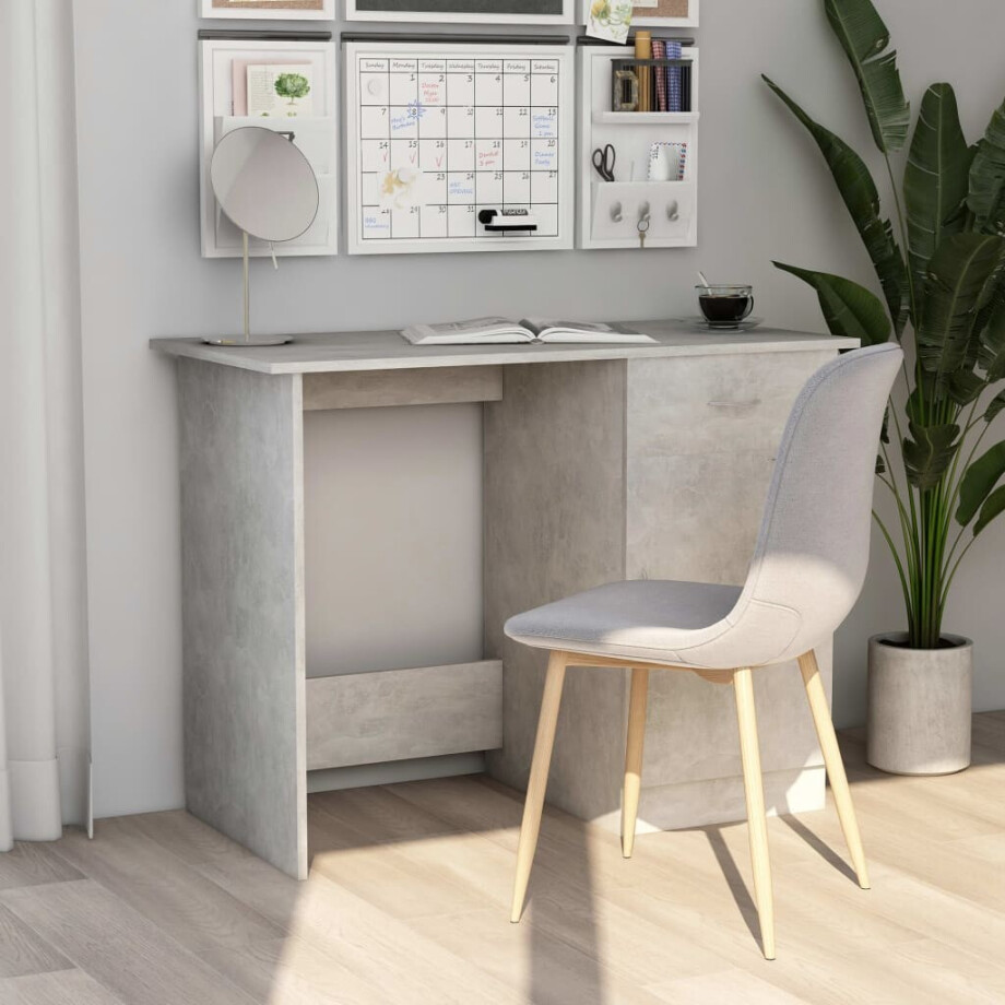 vidaXL Bureau 100x50x76 cm bewerkt hout betongrijs afbeelding 1