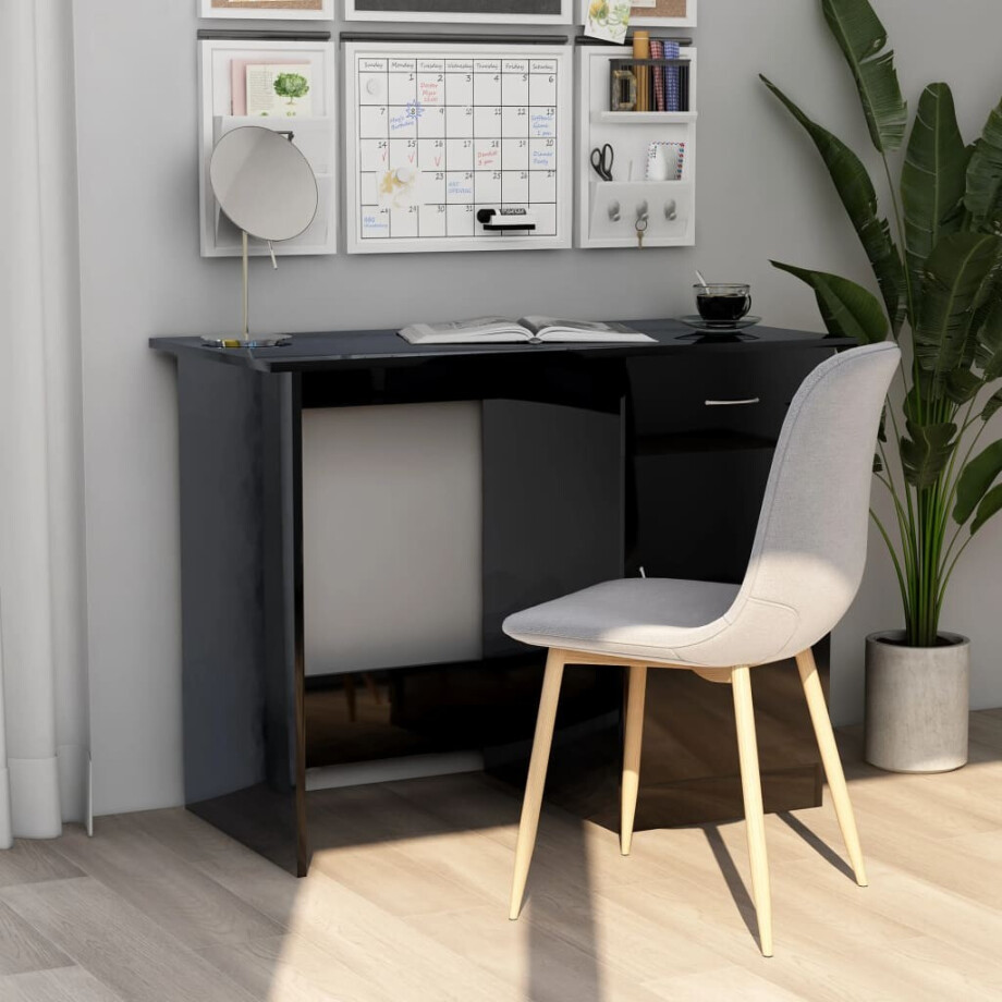 vidaXL Bureau 100x50x76 cm bewerkt hout hoogglans zwart vidaXL Bureau 100x50x76 cm bewerkt hout hoogglans zwart afbeelding 1
