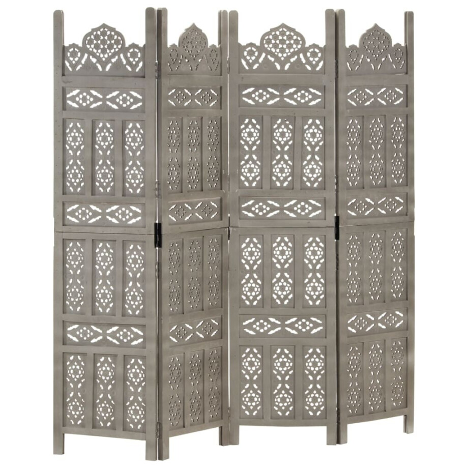 vidaXL Kamerscherm 4 panelen handgesneden 160x165 cm mangohout grijs vidaXL Kamerscherm 4 panelen handgesneden 160x165 cm mangohout grijs afbeelding 1