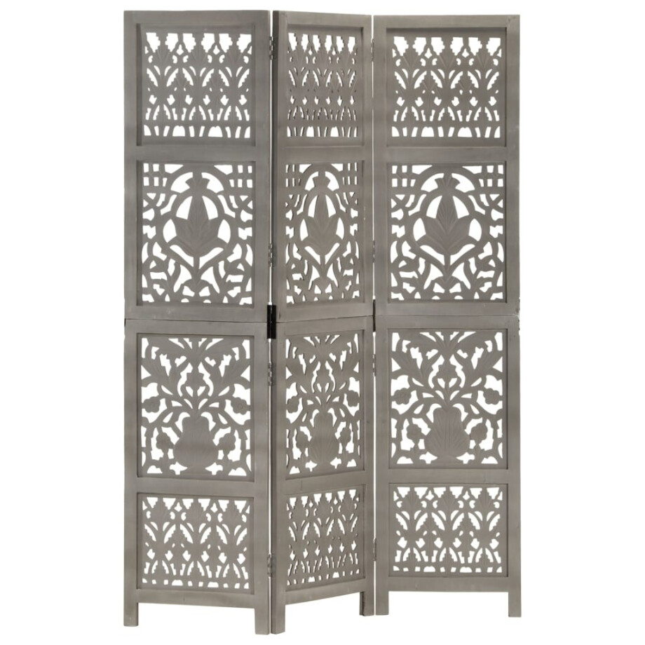 vidaXL Kamerscherm 3 panelen handgesneden 120x165 cm mangohout grijs vidaXL Kamerscherm 3 panelen handgesneden 120x165 cm mangohout grijs afbeelding 1