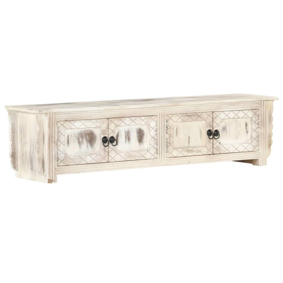 vidaXL Tv-meubel 140x30x35 cm massief mangohout wit afbeelding 1